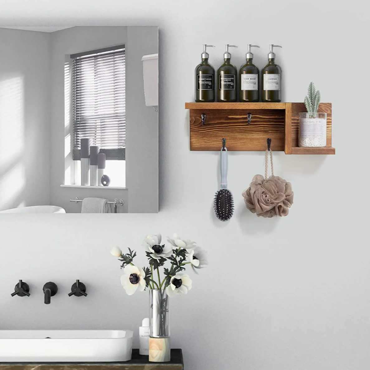 KeyDock Shelf by Hiwood – Wooden Wall Organizer with Key Hooks & Mail Holder